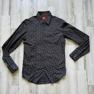 BOSS Hugo Boss Men's Size Medium Long Sleeve Print Shirt Grey Floral Button Down